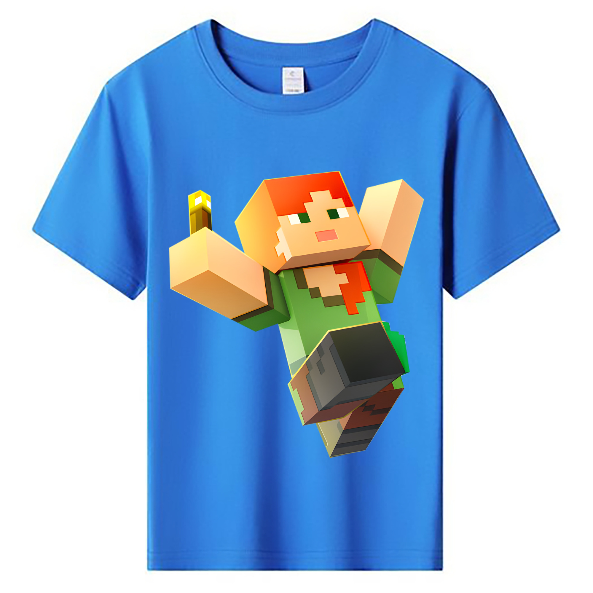 （画像用） マインクラフト ブロックの世界 Minecraft MC Block world 綿100％キッズTシャツ（フロントプリント）